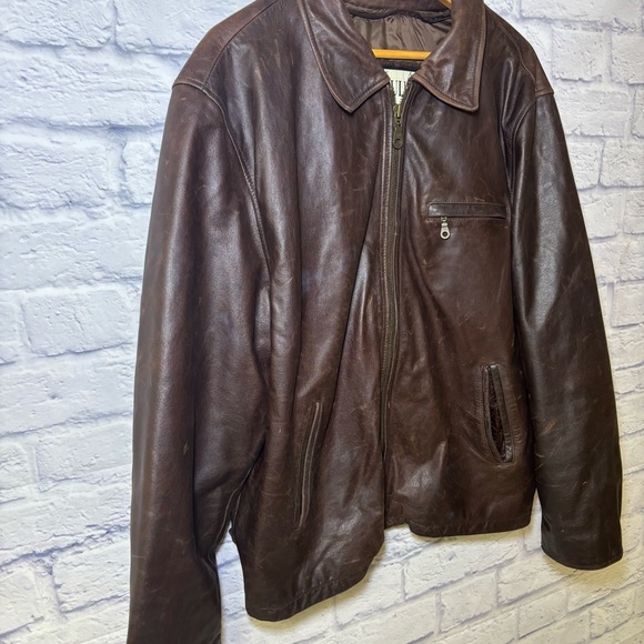 Vintage M. Julian Wilson Heavy Leather Bomber Jacket Dark Brown Distressed XL - Picture 7 of 16